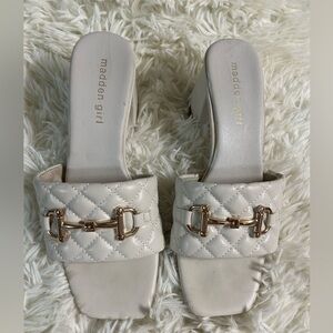 Steve Madden Madden Girl Positano Cream Quilted Mules with Gold Accent